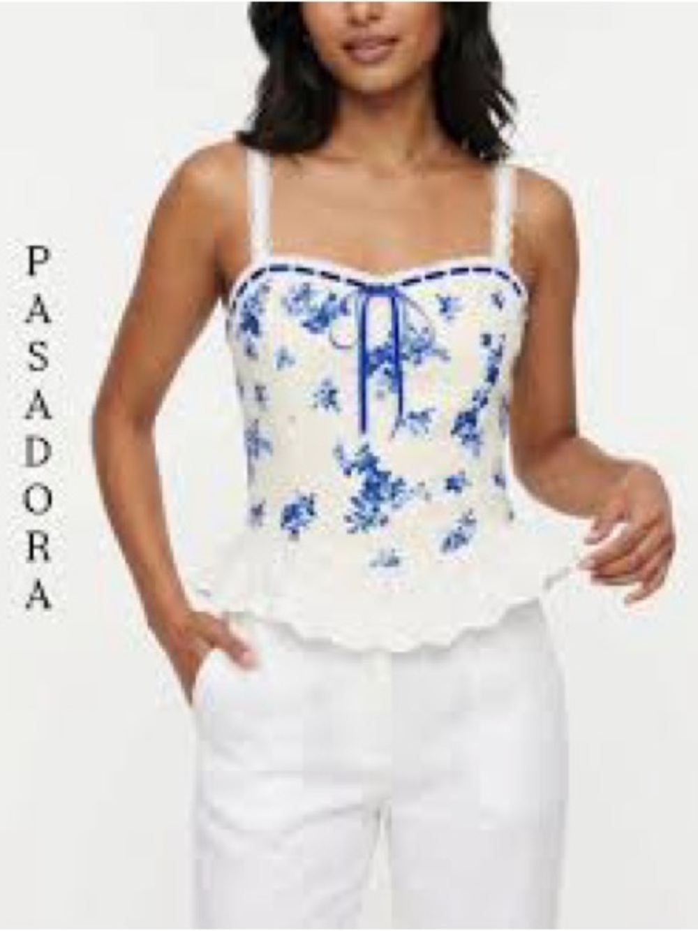 Thirty Thirty Modcloth French Floral Peplum Sweetheart Camisole Crop Tank Top - Picture 7 of 11